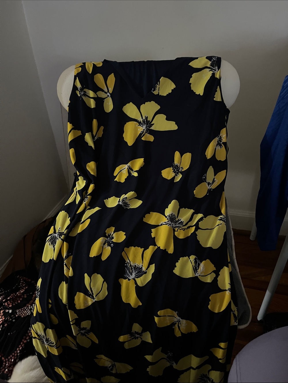 Marshalls Black Maxi Dress with Yellow Floral Print